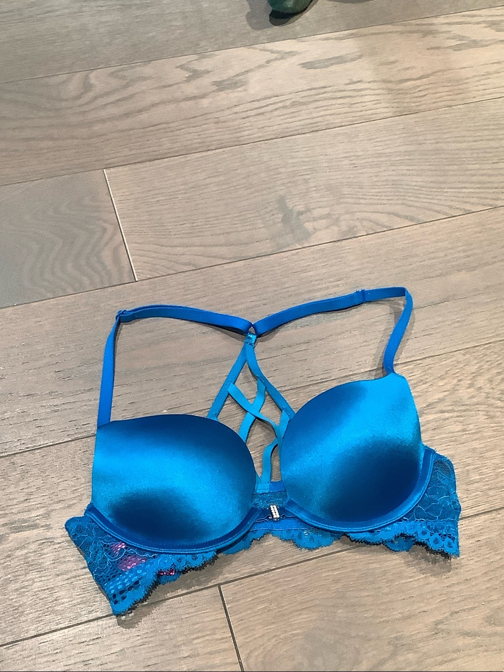 La SENZA Satin Teal Blue Strappy Push-Up Bra